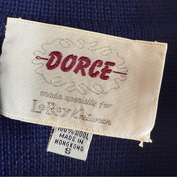 Vintage Navy Blue Knit Wool Lady Jacket Cardigan Sweater Dorce Leroy Old Money - Picture 7 of 14